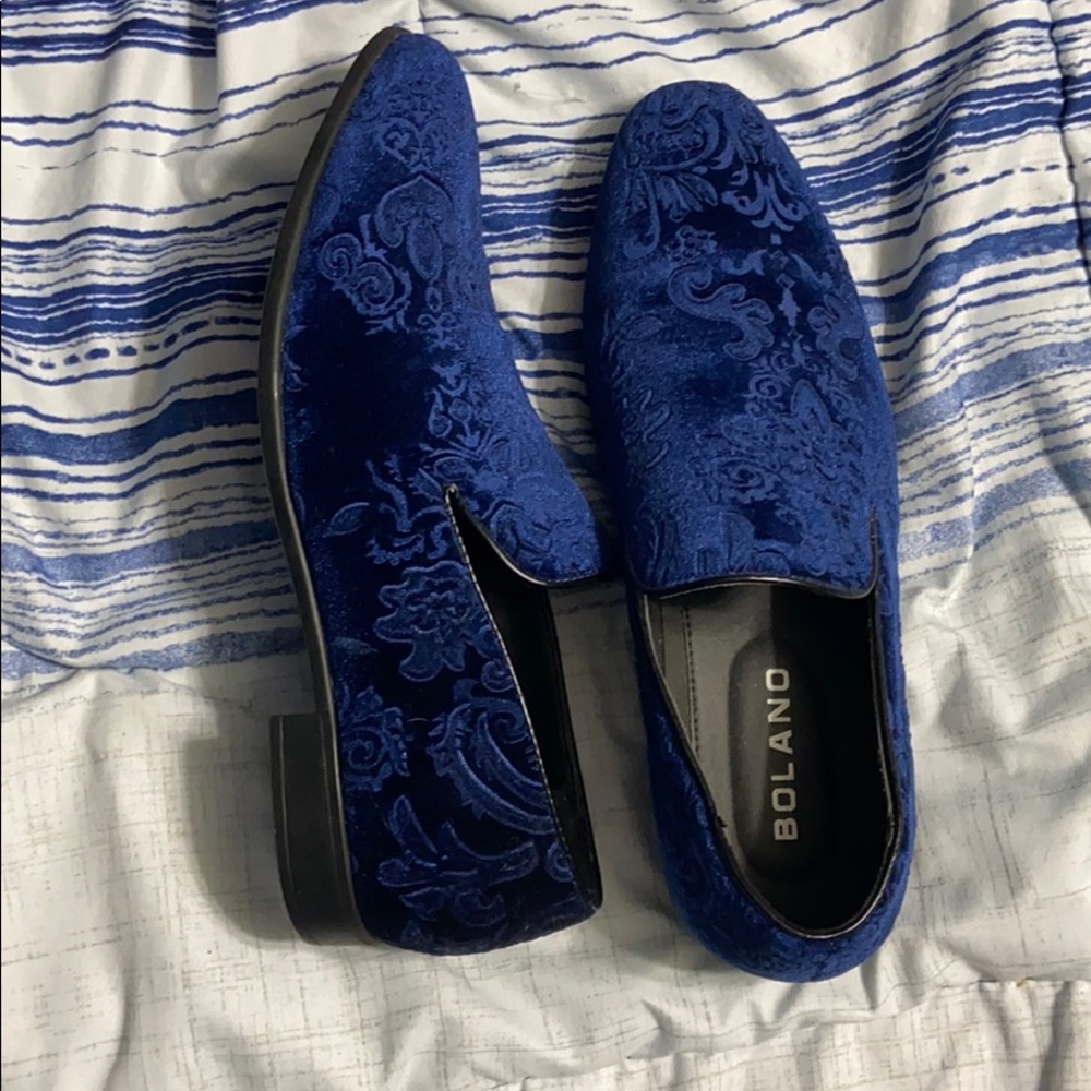 Blue suede dress loafers